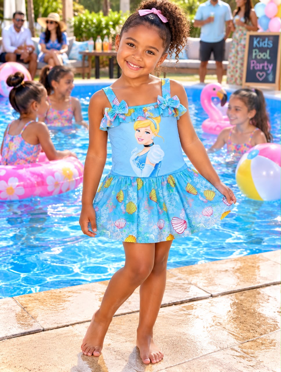 Blue Princess Ruffle Swim Dress