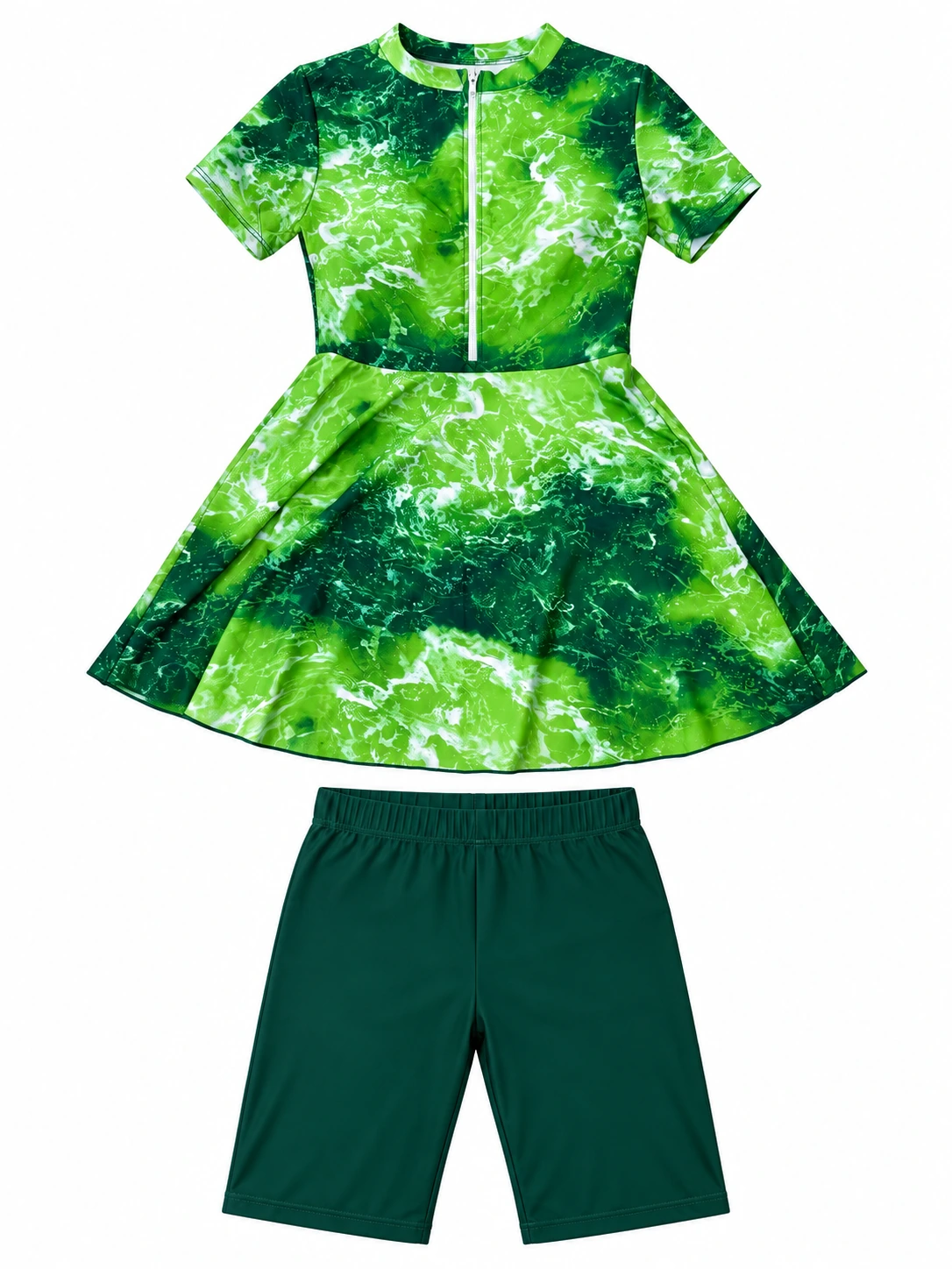 Two Piece  Ocean Marble Swim Dress & Shorts Set gallery image