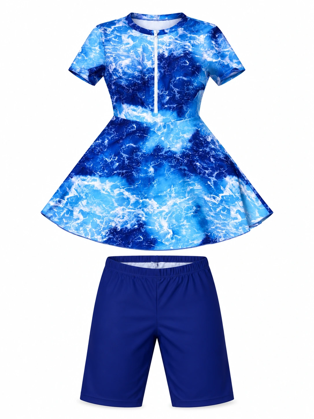 Two Piece  Ocean Marble Swim Dress & Shorts Set gallery image
