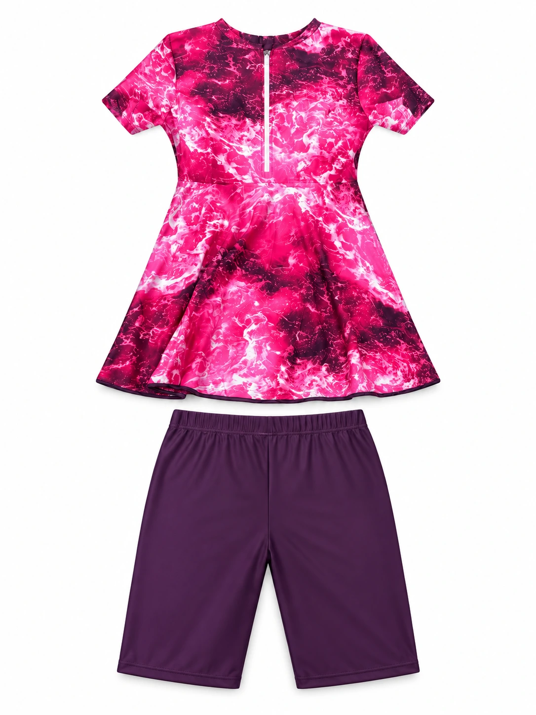 Two Piece  Ocean Marble Swim Dress & Shorts Set gallery image