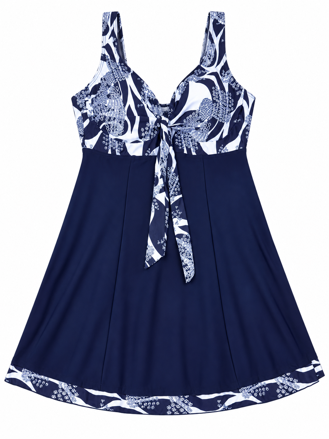 Navy & White Floral Tie-Front Swim Dress gallery image