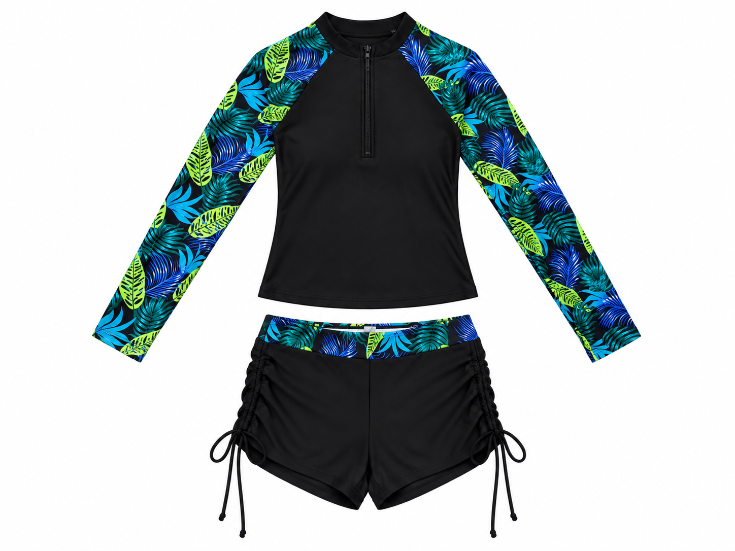 Tropical Leaf Long-Sleeve Rash Guard & Shorts Set gallery image